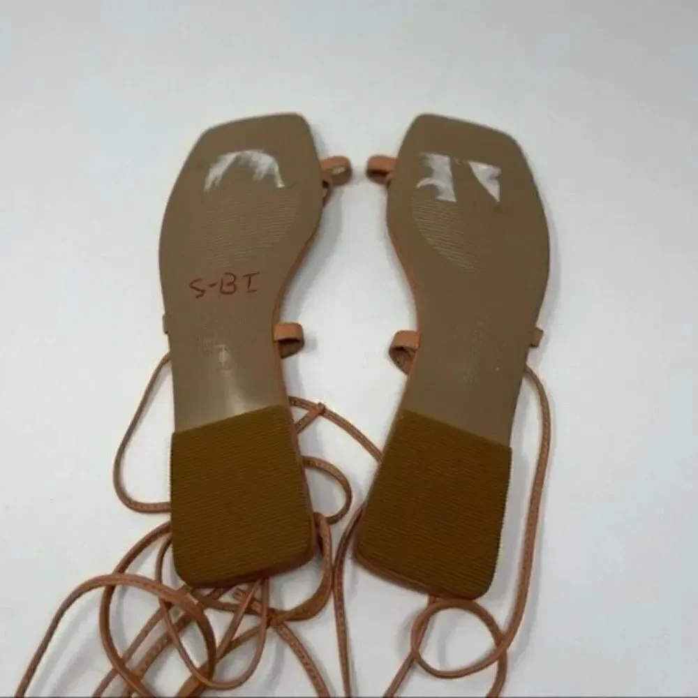 Revolve Alias Mae Anika Strappy Tan leather wrap up sandals EU 38 US 7.5-8 BoxO